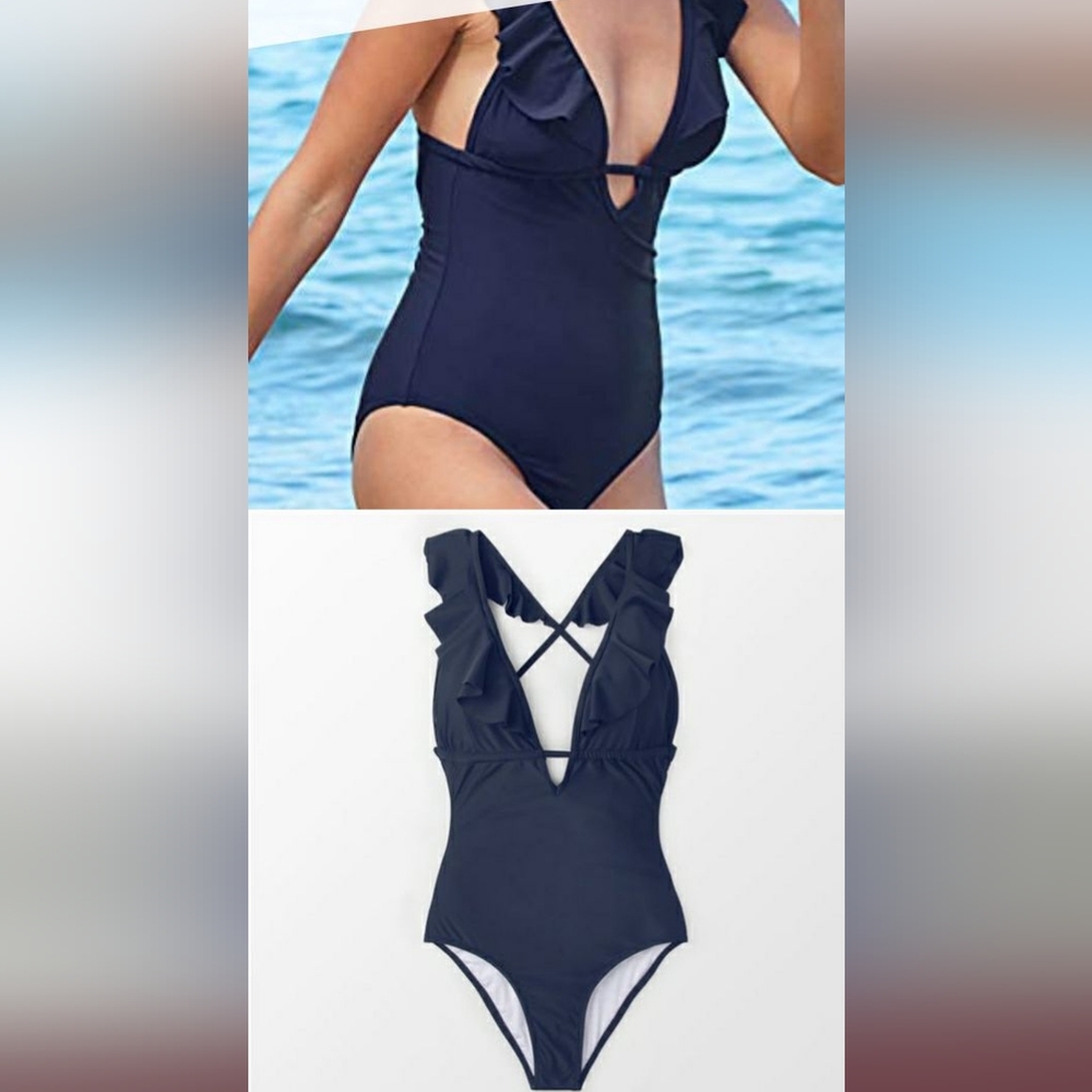 CUPSHE Women's Falbala One Piece Deep V Neck Monokini Swimsuit
